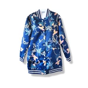 William Rast | NWOT Gorgeous Blue Vannah Stadium Length Floral Bomber Jacket
